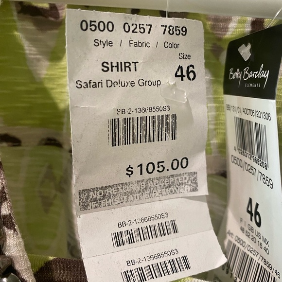 BETTY BARCLAY Elements Geometric Patterned Blouse w/ Beaded Neckline NWT Size 16 - Picture 4 of 8